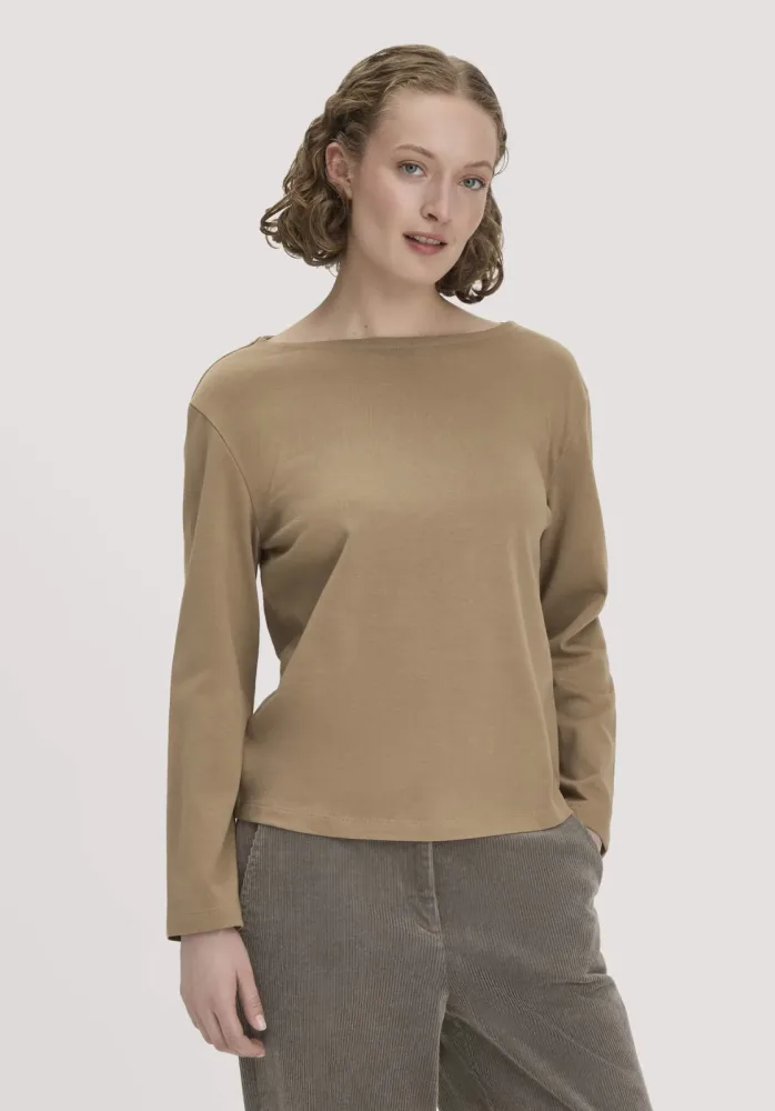 hessnatur Damen Heavy Jersey Longsleeve Relaxed aus Bio-Baumwolle - braun - Größe 40