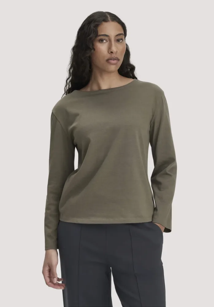 hessnatur Damen Heavy Jersey Longsleeve Relaxed aus Bio-Baumwolle - grün - Größe 44