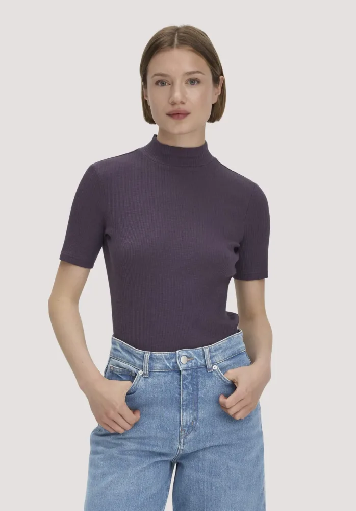 hessnatur Damen Mock-Neck Shirt Slim aus Bio-Baumwolle - lila - Größe 36
