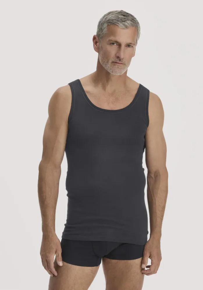 hessnatur Herren Athletic Shirt PURE COTTON aus Bio-Baumwolle - schwarz - Größe 6 = L