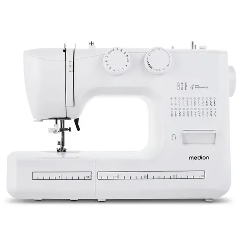 MEDION LIFE Freiarm-Nähmaschine SM60 (MD10689) weiß, einstellbare Stichlänge und Stichbreite, automatischer Einfädler, 60 verschiedene Stichmuster, integriertes Zubehörfach, 60 Watt Motorleistung