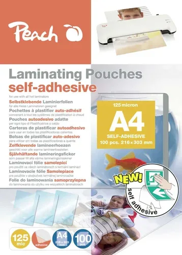Peach 100 x A4 Laminierfolien, 125 mic, selbstklebend