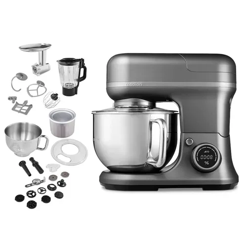 MEDION LIFE® 4-in-1 Digitale Küchenmaschine MD18440, 1.200 W, 8 Geschwindigkeitsstufen, Digitales Sensor-Touch-Display, umfangreiches Zubehör
