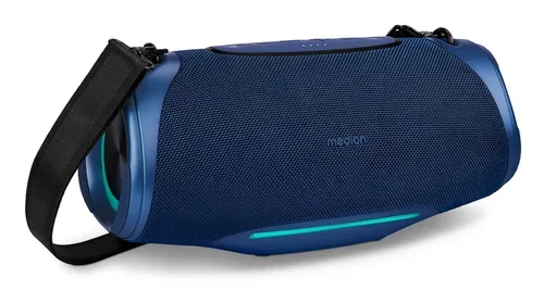 MEDION LIFE P61762 Tragbarer Bluetooth® Lautsprecher L blau, Dual Illuminated & Lightstrip (RGB-Lichteffekte), Bluetooth® 5.3, integrierter Akku mit bis zu 47 Stunden Laufzeit, robustes & mobiles Design, 2 x 25 W RMS