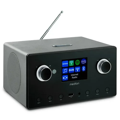 MEDION LIFE P85444 2.1 Internetradio titan, 8,1 cm (3,2'') TFT-Display, riesige Auswahl an Internet-Radiosendern & Podcasts, DAB+/UKW Radio (je 40 Senderspeicher), Bluetooth®, WLAN, 2 x 7,5 W + 15 W Subwoofer RMS