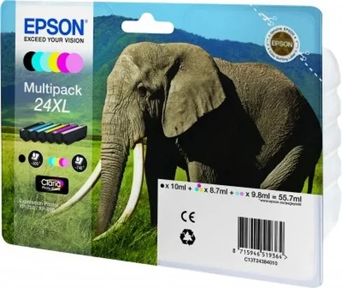 Epson E24XL Druckerpatronen XL (bk, cy, cyph, ma, maph, ye) - Epson No. 24XL, C13T24384010 für z.B. Epson Expression Photo XP -55