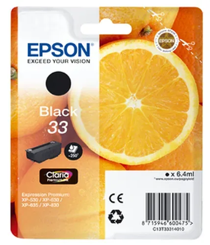 Epson E33 Druckerpatronen bk - Epson T3331, No. 33 bk, C13T33314010 für z.B. Epson Expression Premium XP -530, Epson Expression Premium XP -630