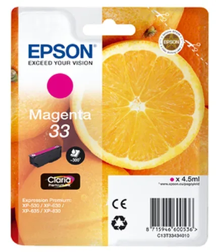 Epson E33 Druckerpatronen ma - Epson T3343, No. 33 m, C13T33434010 für z.B. Epson Expression Premium XP -530, Epson Expression Premium XP -630