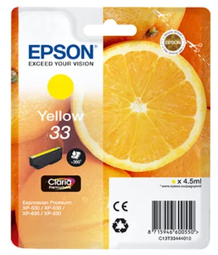 Epson E33 Druckerpatronen ye - Epson T3344, No. 33 y, C13T33444010 für z.B. Epson Expression Premium XP -530, Epson Expression Premium XP -630
