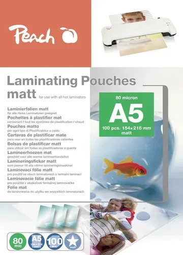 Peach 100 x A5 Laminierfolien, 80 mic, matt