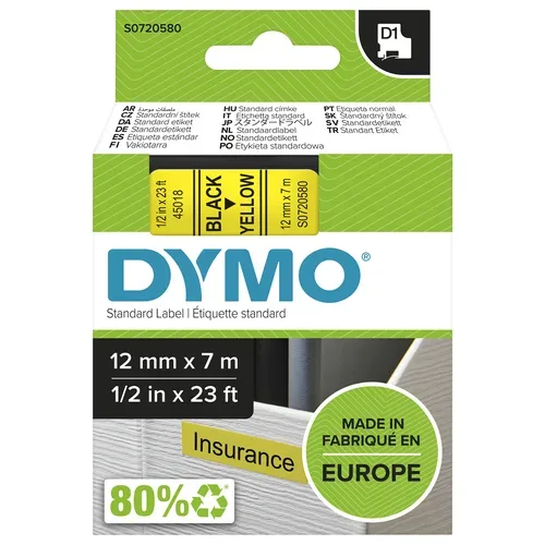 DYMO Schriftband D1 schwarz/gelb S0720580 12mm/7m