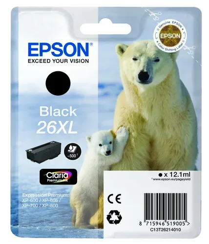 Epson E26XLbk Druckerpatronen XL bk - Epson No. 26XL bk, C13T26214010 für z.B. Epson Expression Premium XP -510, Epson Expression Premium XP -520