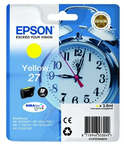 Epson E27 Druckerpatronen ye - Epson T2704, No. 27 y, C13T27044010 für z.B. Epson WorkForce WF -3600, Epson WorkForce WF -3620 DWF