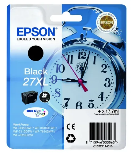 Epson E27 Druckerpatronen XL bk - Epson T2711, No. 27XL bk, C13T27114010 für z.B. Epson WorkForce WF -3600, Epson WorkForce WF -3620 DWF