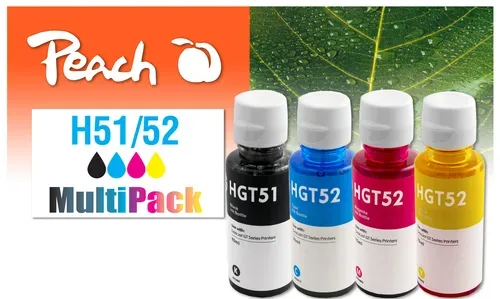 Peach HP GT51/GT52 4 Druckerpatronen (bk, c/m/y) ersetzt HP GT51, GT52, M0H57AE, M0H54AE, M0H55AE, M0H56A für z.B. HP DeskJet GT 5800