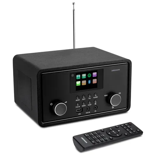 MEDION LIFE P85027 Stereo Internetradio schwarz, 7,1 cm (2,8'') TFT-Display, 25.000+ Internetradiosender & zahlreiche Podcasts, DAB+/UKW-Radio, Bluetooth®, Spotify®-Connect, WLAN, 2 x 10 W RMS