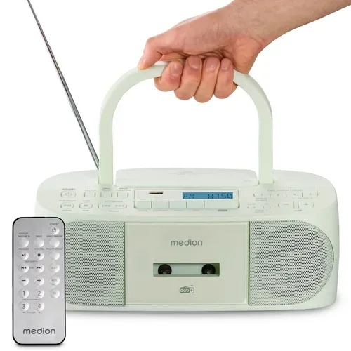 MEDION LIFE DRX-1 Plus Boombox grün, DAB+/PLL-UKW-Stereo Radio, Bluetooth® 5.4, CD-Kassetten-Radio mit MP3-Wiedergabe, USB Anschluss, CD-R/RW kompatibel, AUX-In, 2 x 3 W RMS