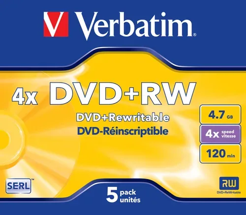 Verbatim DVD+RW Jewelcase Silber 4x 4.7 GB 5 Stück