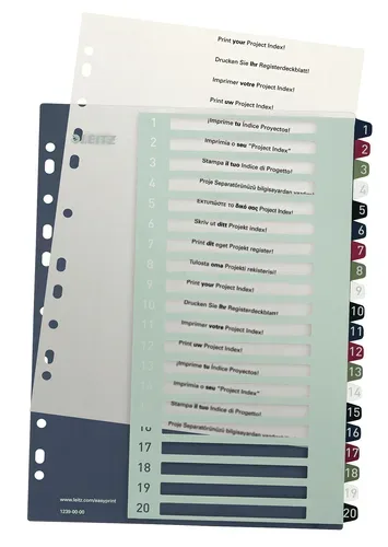 Leitz 1239 Style Register DIN A4 1-20 Polypropylen Mehrfarbig 20 Registerblätter extrabreit, PC-beschriftbar 1239-00-00