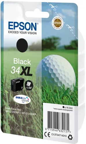 Epson E34 Druckerpatronen XL bk - Epson T3471, No. 34XL bk, C13T34714010 für z.B. Epson WorkForce Pro WF -3700, Epson WorkForce Pro WF -3720 DW