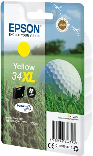 Epson E34 Druckerpatronen XL ye - Epson T3474, No. 34XL y, C13T34744010 für z.B. Epson WorkForce Pro WF -3700, Epson WorkForce Pro WF -3720 DW