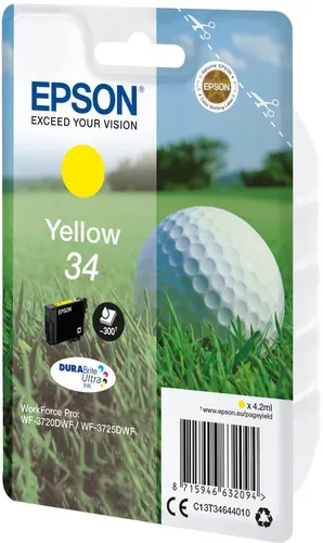 Epson E34 Druckerpatronen ye - Epson T3464, No. 34 y, C13T34644010 für z.B. Epson WorkForce Pro WF -3700, Epson WorkForce Pro WF -3720 DW