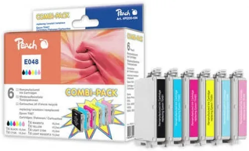 Peach E487 6 Druckerpatronen (bk, cy, cyph, ma, maph, ye) ersetzt Epson T0487, C13T04874010 für z.B. Epson Stylus Photo R 200