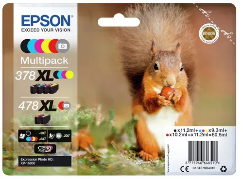 Epson E378/478 Druckerpatronen (bk, cy, cyph, ma, maph, ye) - Epson T379D, No. 378XL, No. 478XL, C13T379D4010 für z.B. Epson Expression Photo HD XP -15000