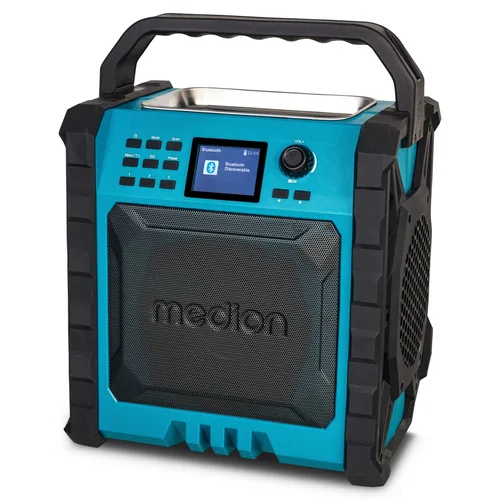 MEDION LIFE P66896 Premium Baustellenradio, 6,1 cm (2,4'') Farbdisplay, Bluetooth® 5.3, DAB+/UKW Radio, integr. Akku für bis zu 10 Stunden Laufzeit, zwei Passivradiatoren, 30 W RMS