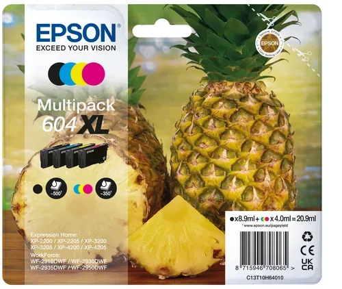 Epson E604XL Druckerpatronen XL (bk, c, m, y) - Epson No. 604XL, T10H640 für z.B. Epson Expression Home XP -2200, Epson Expression Home XP -2205