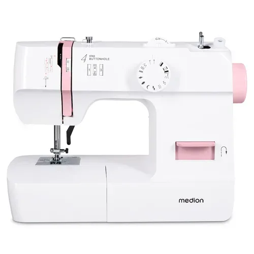 MEDION LIFE Nähmaschine SM70 (MD 11179) rosa, 12 verschiedene Stickmuster, 4 Schritte Knopfloch, einstellbare Stichlänge, 70 Watt Motorleistung