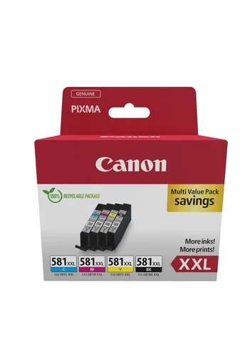 Canon C581XXL Druckerpatronen XL (BK, C, M, yellow) - Canon CLI-581XXL, 1998C007 für z.B. Canon Pixma TS 8350, Canon Pixma TS 6351 a
