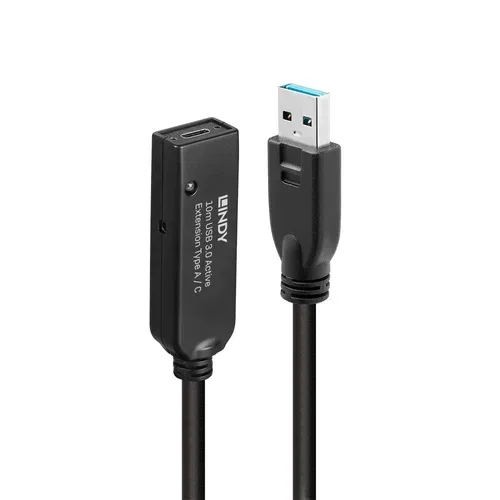 LINDY USB-Kabel USB 3.2 Gen1 USB-A Stecker, USB-C® Buchse 10.00 m Schwarz 43376