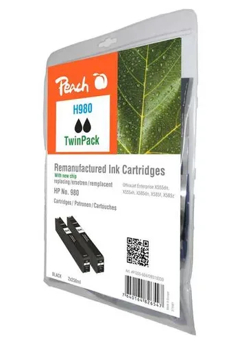 Peach HP 980 bk 2 Druckerpatrone 2*bk ersetzt HP No. 980 bk*2, D8J10A*2 für z.B. HP OfficeJet Enterprise Color Flow X 585 z MFP