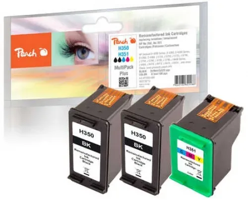 Peach HP 350 3 Druckköpfe (2*bk, col) ersetzt HP No. 350*2, No. 351, SD412EE, CB335EE*2, CB337EE für z.B. HP DeskJet D 4200, HP DeskJet D 4260