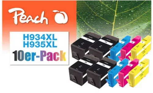 Peach HP 934 XL 10 Druckerpatronen XL (2*bk, bk, c/m/y) ersetzt HP No. 934XL, No. 935XL, C2P23A, C2P24A, C2P25A, C2P26A für z.B. HP OfficeJet Pro 6230
