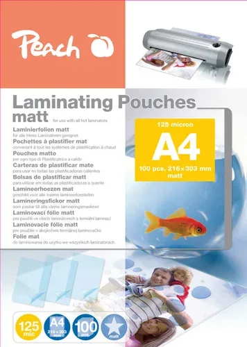 Peach 100 x A4 Laminierfolien, 125 mic, matt