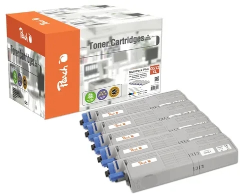 Peach O4648/49 5 Toner XL (2*bk, c/m/y) ersetzt OKI 46490608, 46490607, 46490606, 46490605 für z.B. OKI C 532 DN, OKI C 542 DN, OKI MC 563 DN