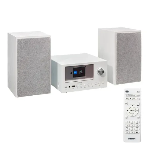 MEDION LIFE P85003 Micro-Audio-System weiß, Internet/DAB+/PLL-UKW Stereo-Radio mit je 40 Senderspeichern, 2,8'' TFT-Farbdisplay, Bluetooth® 5.0, CD-Player, WLAN, USB, 2 x 15 RMS