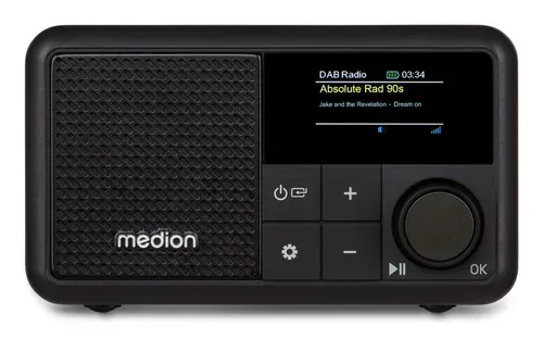 MEDION LIFE S66822 Tragbares DAB+ Radio schwarz, Farb-TFT Display 3,73 cm (1,47''), DAB+/UKW-Radio (je 40 Senderspeicher), Bluetooth® 5.3, integrierter Akku, extra kompakt, 2 W RMS
