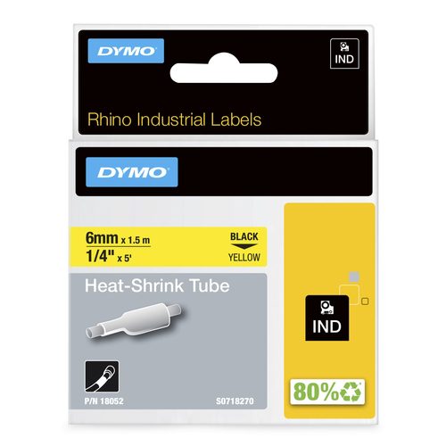 Schriftband Wärme-Schrumpfschlauch DYMO IND RHINO 18052 Polyolefin Bandfarbe: Gelb Schriftfarbe:Schwarz 6 mm 1.5 m