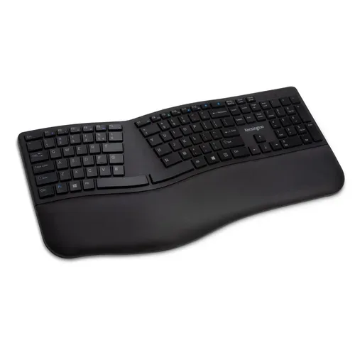 Tastatur Kensington Pro Fit® Ergo, ergonomisches Design, kabellos, Handgelenkauflage, Windows & Mac, B 216 x T 436 x H 38 mm schwarz