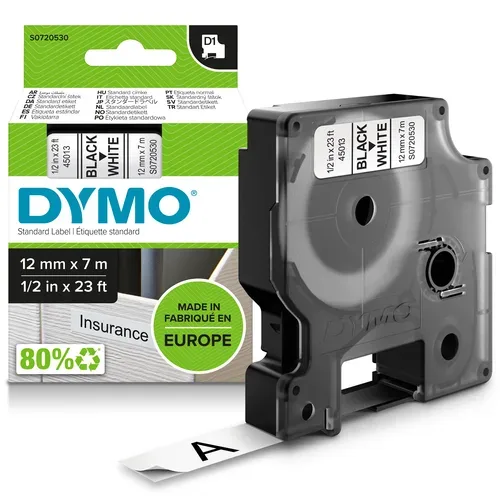 DYMO Schriftband D1 schwarz/weiss S0720530 12mm/7m