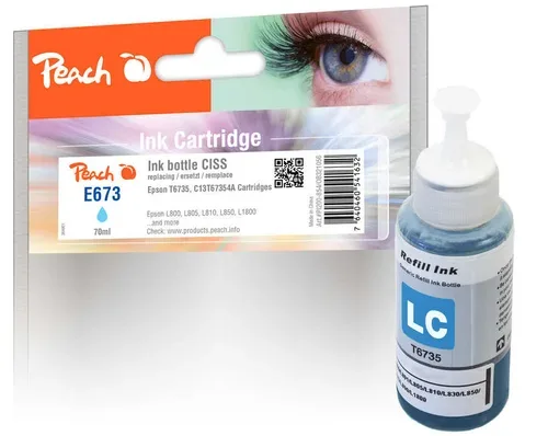 Peach E673 Tintenbehälter cyli ersetzt Epson T6735LC, C13T67354A für z.B. Epson EcoTank L 1800 ITS, Epson EcoTank L 800, Epson EcoTank L 805