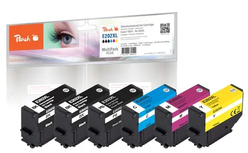Peach E202 XL 6 Druckerpatronen XL (2*bk, bkph, c/m/y) ersetzt Epson No. 202XL, T02G1*2, T02H1, T02H2, T02H3, T02H4