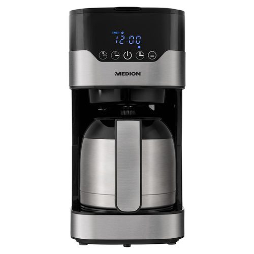 MEDION Kaffeemaschine mit Thermoskanne MD 18458, Timer-Funktion, Tropf-Stopp, 900 Watt, 1,1 Liter Fassungsvermögen, Aromawahlschalter
