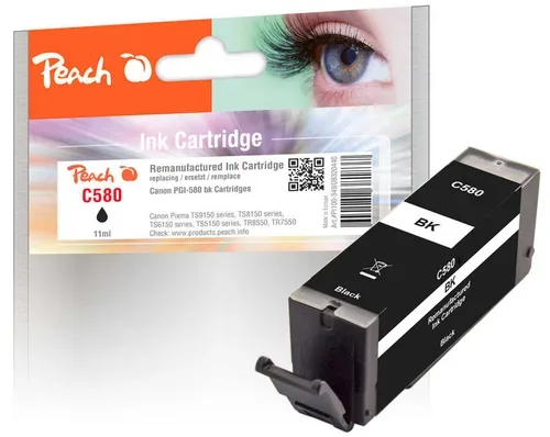 Peach C580 PGBK Druckerpatrone bk ersetzt Canon PGI-580PGBK, 2078C001 für z.B. Canon Pixma TS 8350, Canon Pixma TS 6351 a, Canon Pixma TR 8550