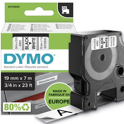 DYMO D1-Schriftband Breite 19 mm schwarz auf weiß, VE 1 Stk