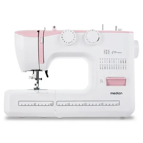 MEDION LIFE Freiarm-Nähmaschine SM60 (MD10689) rosa, einstellbare Stichlänge und Stichbreite, automatischer Einfädler, 60 verschiedene Stichmuster, integriertes Zubehörfach, 60 Watt Motorleistung