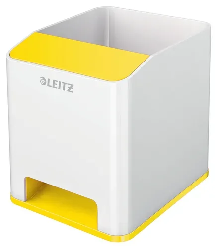 Stiftehalter Leitz WOW Sound, 1 Fach, Smartphone-Fach mit Soundverstärkung, weiss/gelb